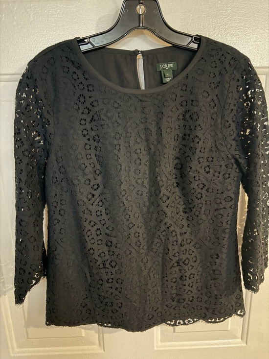 J. Crew Tops - J. Crew Black Lace Overlay Round Neck Top